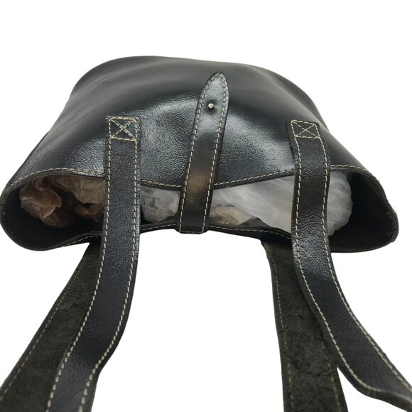 AliFieri Designer Black Leather Shoulder Bag 2 Strap Handles Handmade 11X13 - Picture 9 of 13